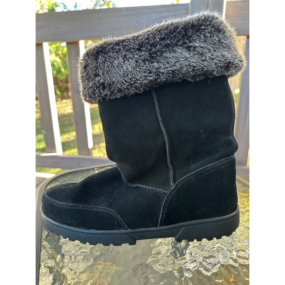 Rampage Ashlee Black Suede Winter Snow Boots Faux Fur Trim Cozy Women's Size 11